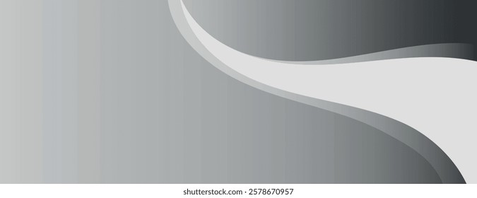 Gray gradient background with smooth, flowing curves. The background features a sleek, modern style with varying shades of gray. Minimal abstract wavy gradient vector background