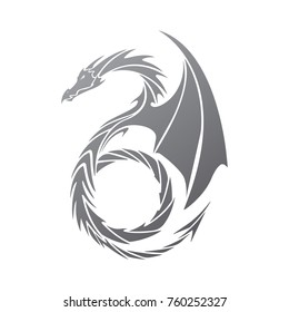 gray gradient dragon in tattoo style on a white background