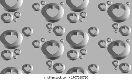 gray gradient heart hole on gray background, seamless pattern, heart 3d bubble, modern style