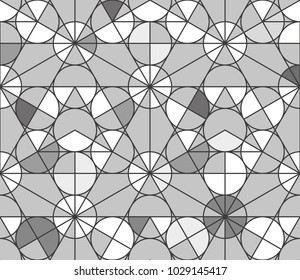 Gray gradient radial circle geometric pattern. Seamless vector background
