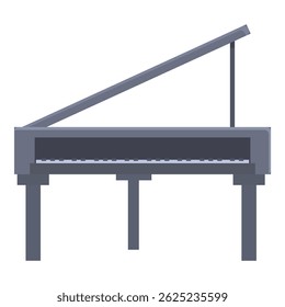 Gray grand piano standing with open top, classic musical instrument for concert halls, music schools and home interiors