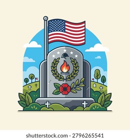 Gray grave stone with American flag