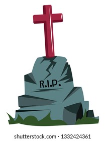 Graugrauer Stein mit rotem Kreuz auf ihm Vektorgrafik auf weißem Hintergrund.