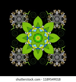Gray, green and black round texture in Vector illustration. Floral ornament ornamental pattern.