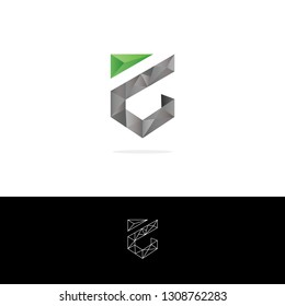 gray and green color E geometric initial based letter icon logo.