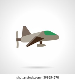 Gray with green elements toy airplane. Aircraft vehicles. UAV.  Flat color style vector icon