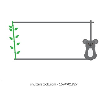 Marco verde gris con oso Koala y deja ilustración de caricatura en fondo blanco