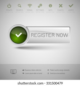 Gray and green glossy button. Vector modern design elements.