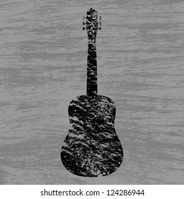 Gray grunge background with black guitar silhouette