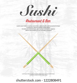 Gray grunge background with chopsticks and text