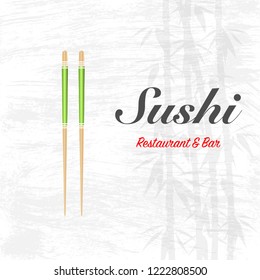 Gray grunge sushi background with chopsticks