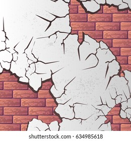 Gray grunge wall with cracks and brick background