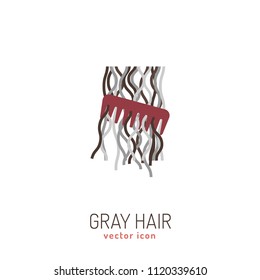 Gray hair icon. Hair problems collection. Vector illustration in flat style isolated on a white background. Beauty, dermatology and health care concept in dark-red and brown colors.