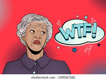 gray haired grandmother is dissatisfied. Pop art retro vector illustration comic cartoon figure vintage kitsch