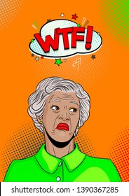 gray haired grandmother is dissatisfied. Pop art retro vector illustration comic cartoon figure vintage kitsch