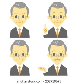 gray haired man, in suit,  expressions