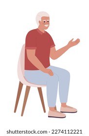 Gray haired old man on chair gesturing semi flat color vector character. Editable figure. Full body person on white. Simple cartoon style spot illustration for web graphic design and animation