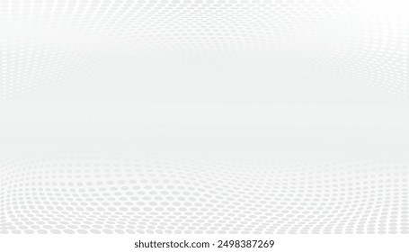 Gray halftone wallpaper with white gradient background. The geometric backdrop features clean wavy circular dot composition.