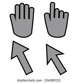 Gray hand cursors icons and labels