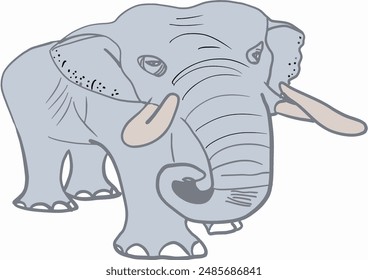 Gray hand drawn Asia elephant, big grand animal