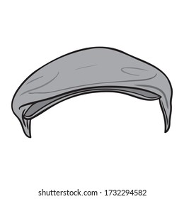 gray hand drawn beret from the front. french hat, comic vector illustration for folding. isolated on white.