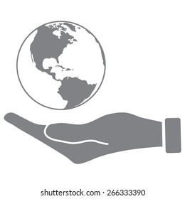 gray Hand holding Globe earth icon