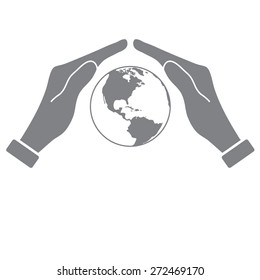 Gray Hand holding Globe earth icon