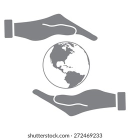Gray Hand holding Globe earth icon