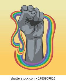 gray hands holding rainbow flag, lgbt pride, bisexual, gay, transgender.