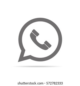Gray handset icon with speech bubble,isolated on light background. Vector illustration. Modern phone icon.