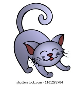 Gray happy cat isolated on white background. Vector illustration, flat design.