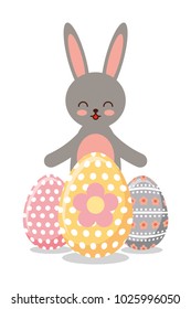 gray happy rabbit eggs ornament decoration