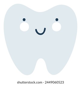 Gray happy tooth Emoji Icon. Cute tooth character. Object Medicine Symbol flat Vector Art. Cartoon element for dental clinic design, poster
