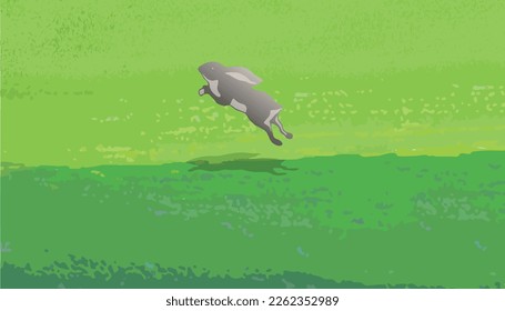 Una liebre gris espera en el césped