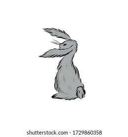 Gray hare. Mammal figure isolated on white background 