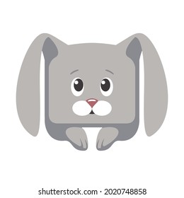 Gray hare square vector icon. Rabbit symbol