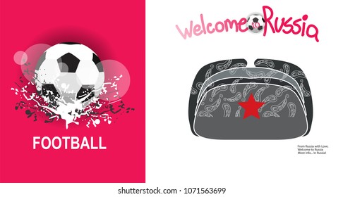 Gray hat and soccer ball.  Vector illustration in flat style.