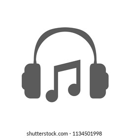 Gray headphone with musical note icon for web and mobile