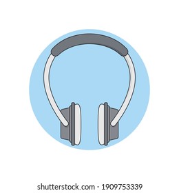 Gray headphones vector illustration. Flat style big headphones isolated on blue. Podcast, music industry, sound concepts.