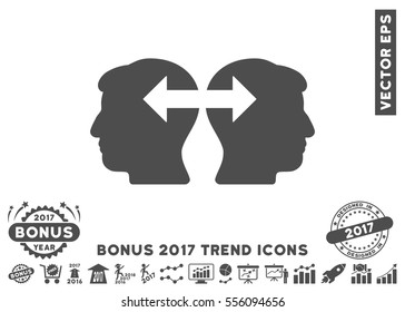 Gray Heads Exchange Arrows icon with bonus 2017 year trend pictograph collection. Vector illustration style is flat iconic symbols, white background.