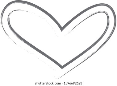 Gray heart contour vector. Hand drawn love icon isolated. Paint brush stroke heart icon. Hand drawn vector for love logo, romance icon, passion symbol and Valentine's day. Painted brush stroke vector
