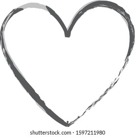 Gray heart contour vector. Hand drawn love icon isolated. Paint brush stroke heart icon. Hand drawn vector for love logo, romance icon, passion symbol and Valentine's day. Painted brush stroke vector
