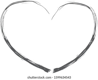 Gray heart contour vector. Hand drawn love icon isolated. Paint brush stroke heart icon. Hand drawn vector for love logo, romance icon, passion symbol and Valentine's day. Painted brush stroke vector