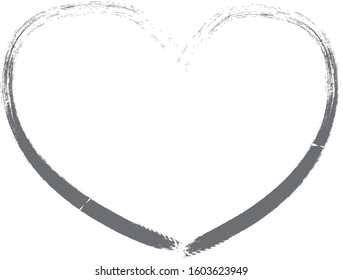 Gray heart contour vector. Hand drawn love icon isolated. Paint brush stroke heart icon. Hand drawn vector for love logo, romance icon, passion symbol and Valentine's day. Painted brush stroke vector