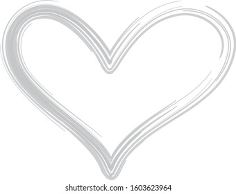 Gray heart contour vector. Hand drawn love icon isolated. Paint brush stroke heart icon. Hand drawn vector for love logo, romance icon, passion symbol and Valentine's day. Painted brush stroke vector