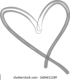 Gray heart contour vector. Hand drawn love icon isolated. Paint brush stroke heart icon. Hand drawn vector for love logo, romance icon, passion symbol and Valentine's day. Painted brush stroke vector