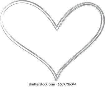 Gray heart contour vector. Hand drawn love icon isolated. Paint brush stroke heart icon. Hand drawn vector for love logo, romance icon, passion symbol and Valentine's day. Painted brush stroke vector