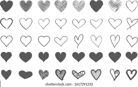 Gray heart contour vector. Hand drawn love icon isolated. Paint brush stroke heart icon. Hand drawn vector for love logo, heart symbol, doodle icon and Valentine's day. Painted grunge vector shape