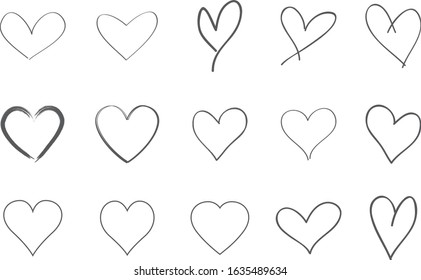 Gray heart contour vector. Hand drawn love icon isolated. Paint brush stroke heart icon. Hand drawn vector for love logo, heart symbol, doodle icon and Valentine's day. Painted grunge vector shape