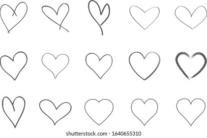 Gray heart contour vector. Hand drawn love icon isolated. Paint brush stroke heart icon. Hand drawn vector for love logo, heart symbol, doodle icon and Valentine's day. Painted grunge vector shape